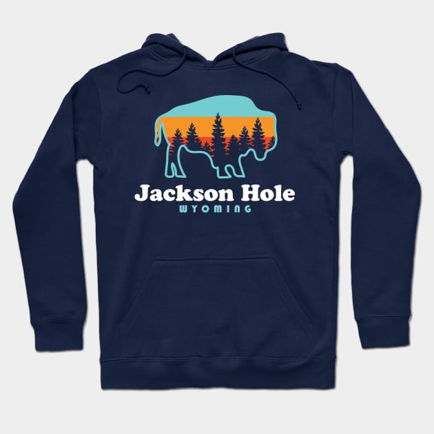 Jackson Hole Wyoming Bison Retro Grand Tetons Hoodie by PodDesignShop